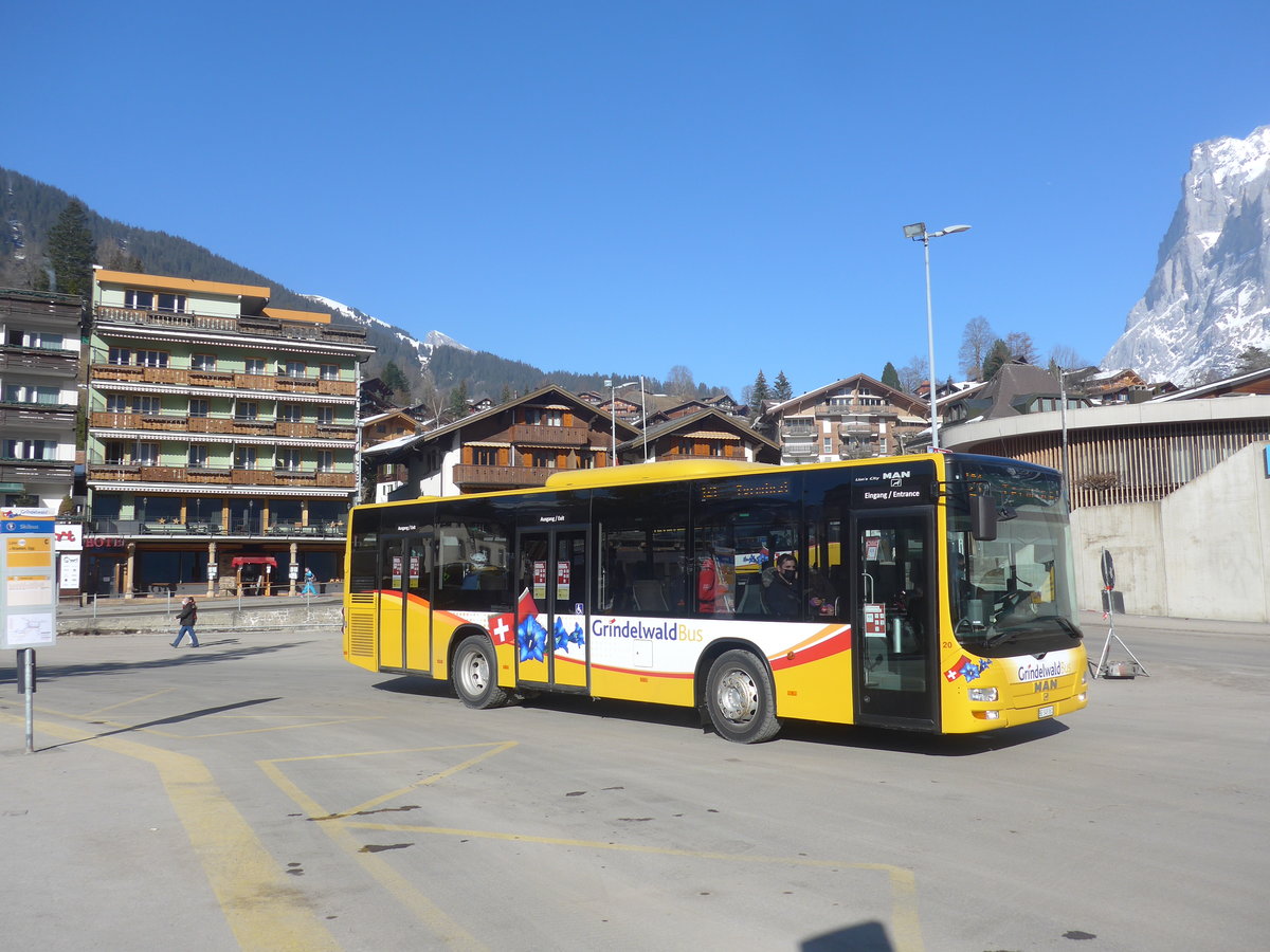 (223'889) - Grindelwaldbus, Grindelwald - Nr. 20/BE 349'361 - MAN/Gppel am 28. Februar 2021 beim Bahnhof Grindelwald