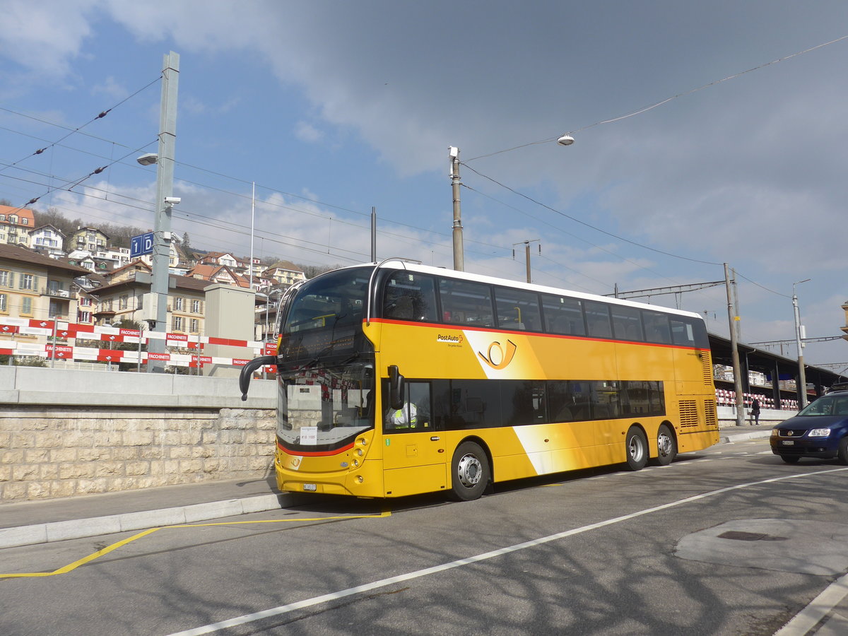 (224'036) - PostAuto Ostschweiz - NE 165'377 - Alexander Dennis (ex SG 445'308) am 7. Mrz 2021 beim Bahnhof Neuchtel (Einsatz CarPostal)