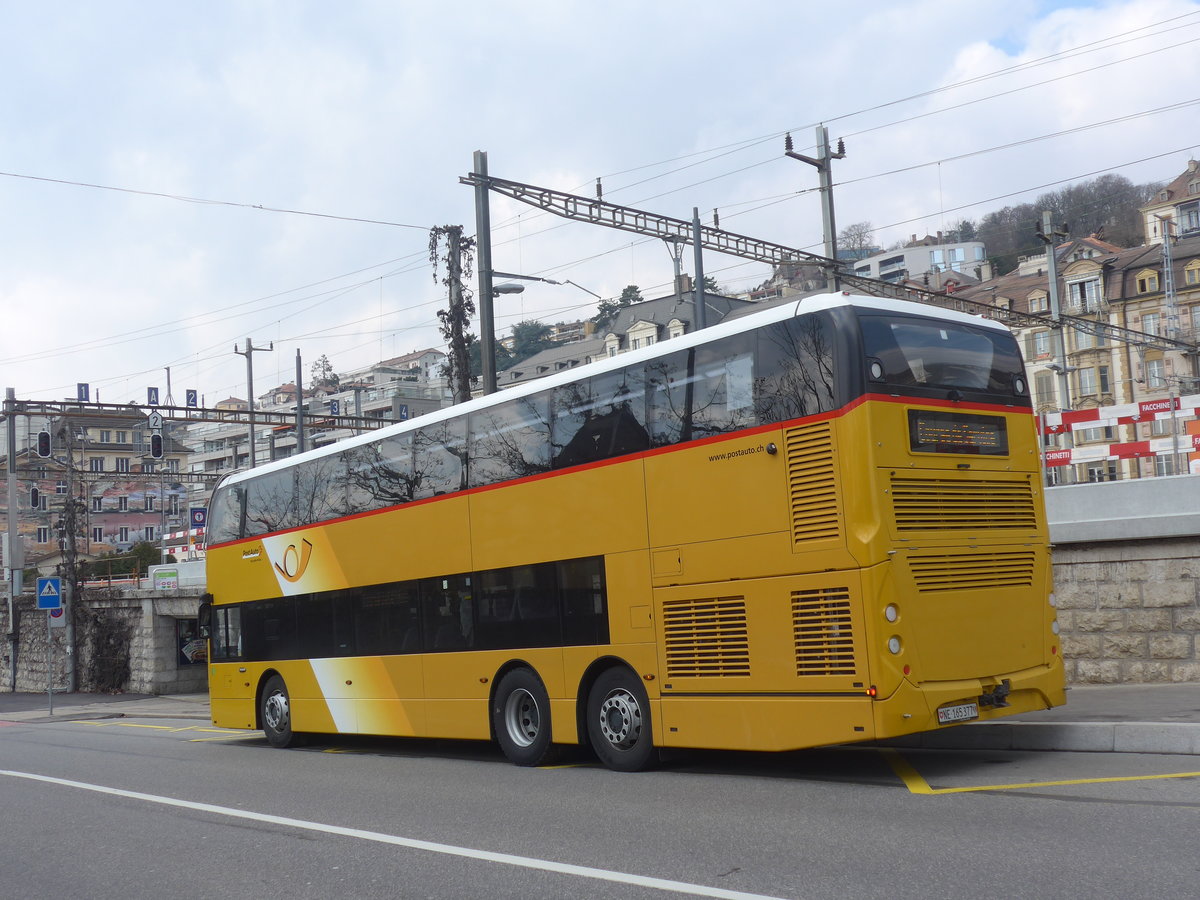 (224'038) - PostAuto Ostschweiz - NE 165'377 - Alexander Dennis (ex SG 445'308) am 7. Mrz 2021 beim Bahnhof Neuchtel (Einsatz CarPostal)