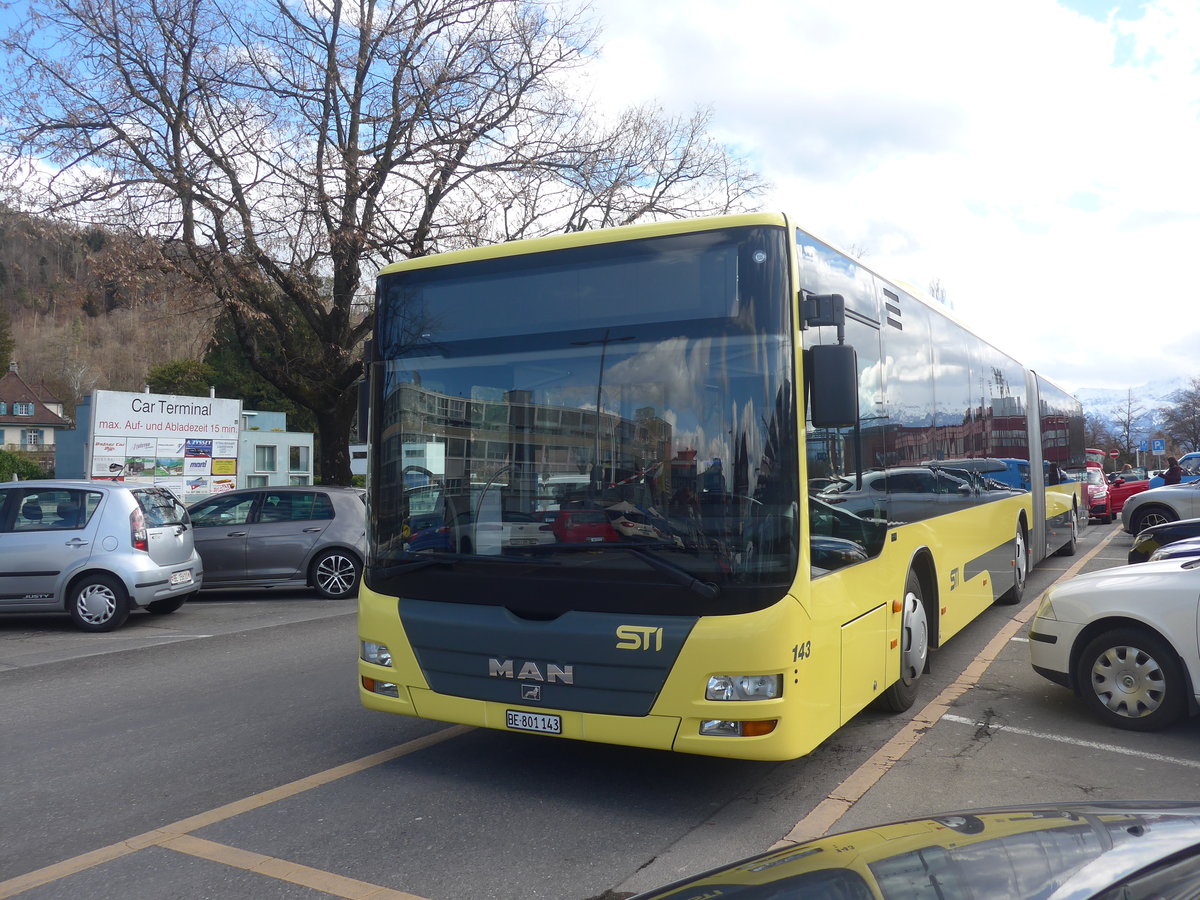 (224'056) - STI Thun - Nr. 143/BE 801'143 - MAN am 12. Mrz 2021 in Thun, CarTerminal