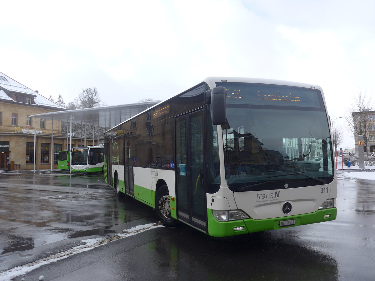 (224'145) - transN, La Chaux-de-Fonds - Nr. 311/NE 19'211 - Mercedes (ex TRN La Chaux-de-Fonds Nr. 311) am 14. Mrz 2021 beim Bahnhof La Chaux-de-Fonds