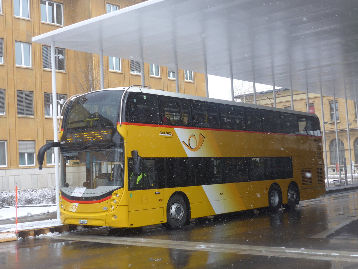 (224'174) - PostAuto Ostschweiz - NE 165'377 - Alexander Dennis (ex SG 445'308) am 14. Mrz 2021 beim Bahnhof La Chaux-de-Fonds (Einsatz CarPostal)