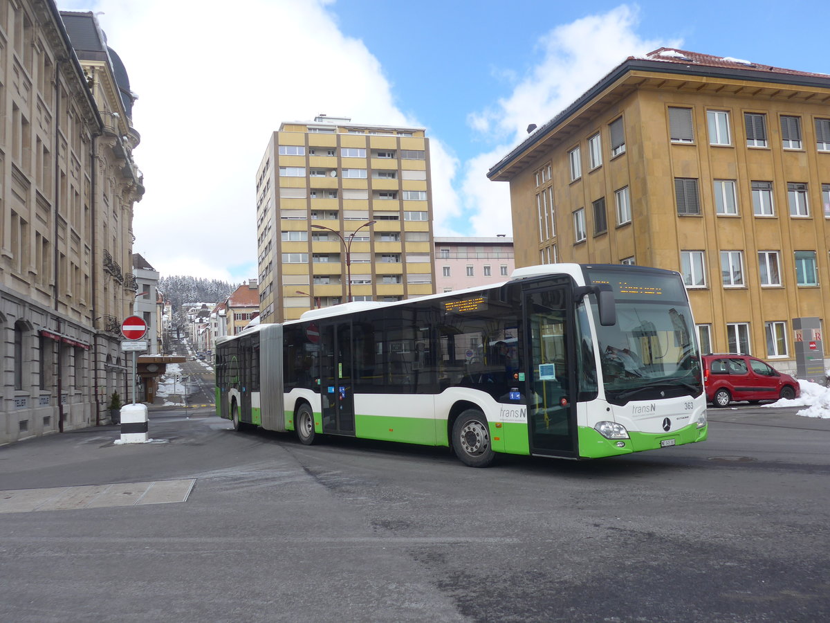 (224'264) - transN, La Chaux-de-Fonds - Nr. 363/NE 145'363 - Mercedes am 20. Mrz 2021 beim Bahnhof La Chaux-de-Fonds