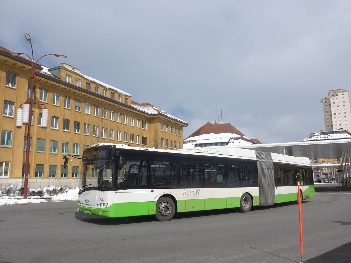 (224'294) - transN, La Chaux-de-Fonds - Nr. 347/NE 145'347 - Solaris am 20. Mrz 2021 beim Bahnhof La Chaux-de-Fonds