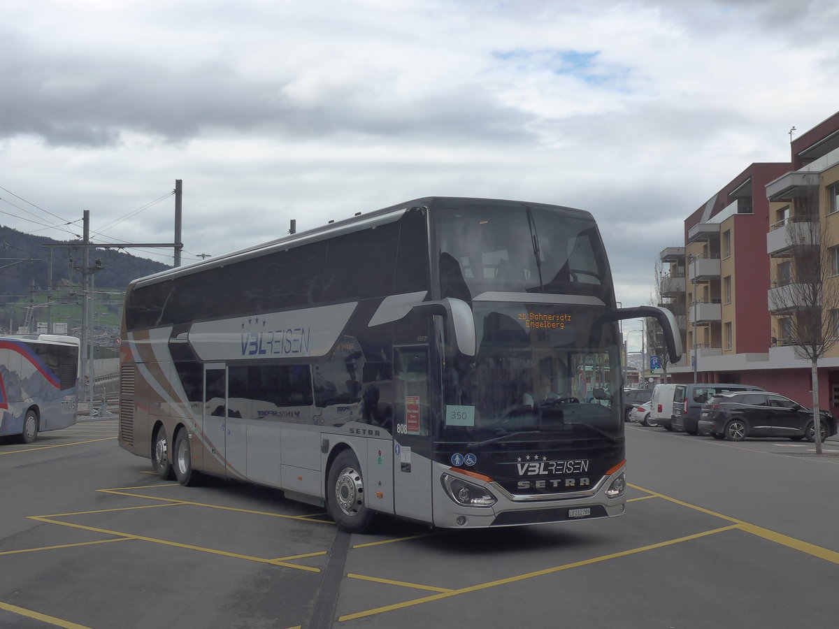 (224'443) - VBL Luzern - Nr. 808/LU 212'789 - Setra am 27. Mrz 2021 beim Bahnhof Stansstad