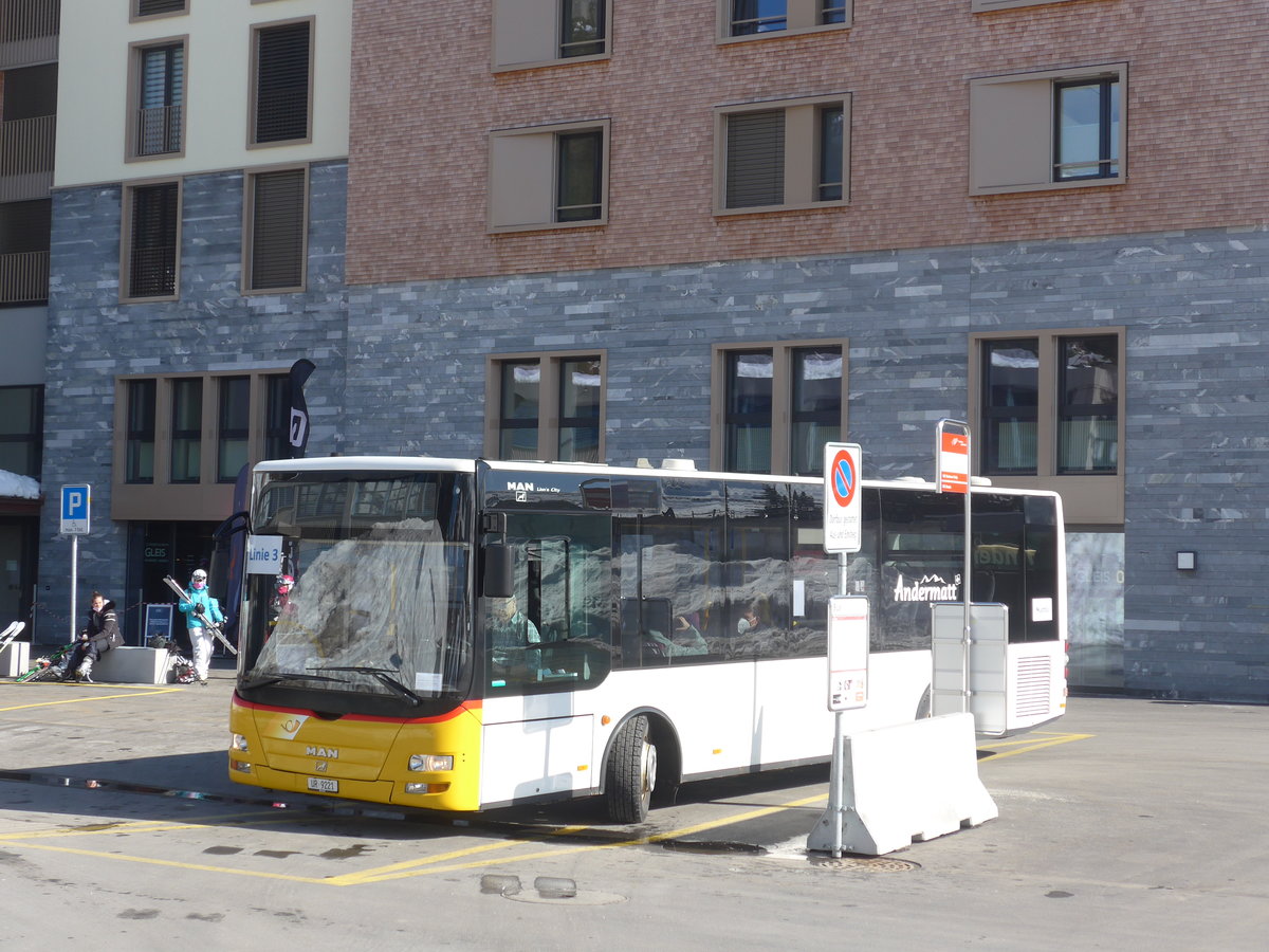 (224'536) - Mattli, Wassen - UR 9221 - MAN/Gppel (ex Lengacher, Wichtrach Nr. 6) am 28. Mrz 2021 in Andermatt, Bahnhofplatz