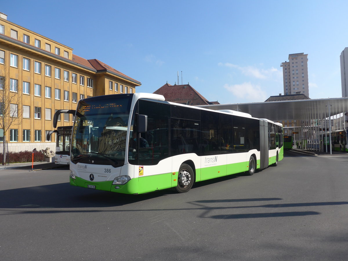 (225'020) - transN, La Chaux-de-Fonds - Nr. 386/NE 146'386 - Mercedes am 17. April 2021 beim Bahnhof La Chaux-de-Fonds