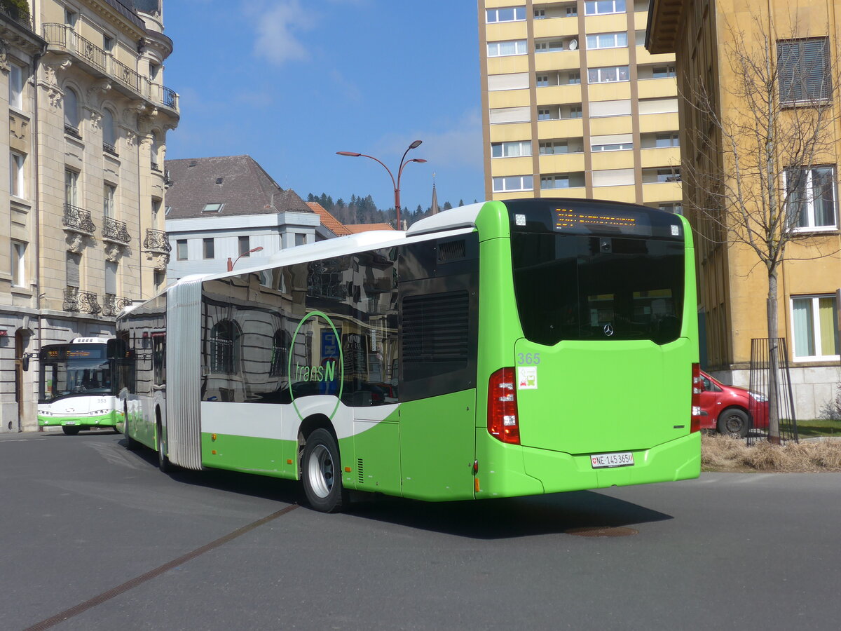 (225'036) - transN, La Chaux-de-Fonds - Nr. 365/NE 145'365 - Mercedes am 17. April 2021 beim Bahnhof La Chaux-de-Fonds