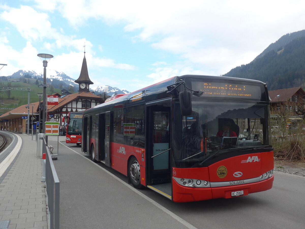 (225'283) - AFA Adelboden - Nr. 51/BE 25'802 - Solaris am 27. April 2021 beim Bahnhof Zweisimmen