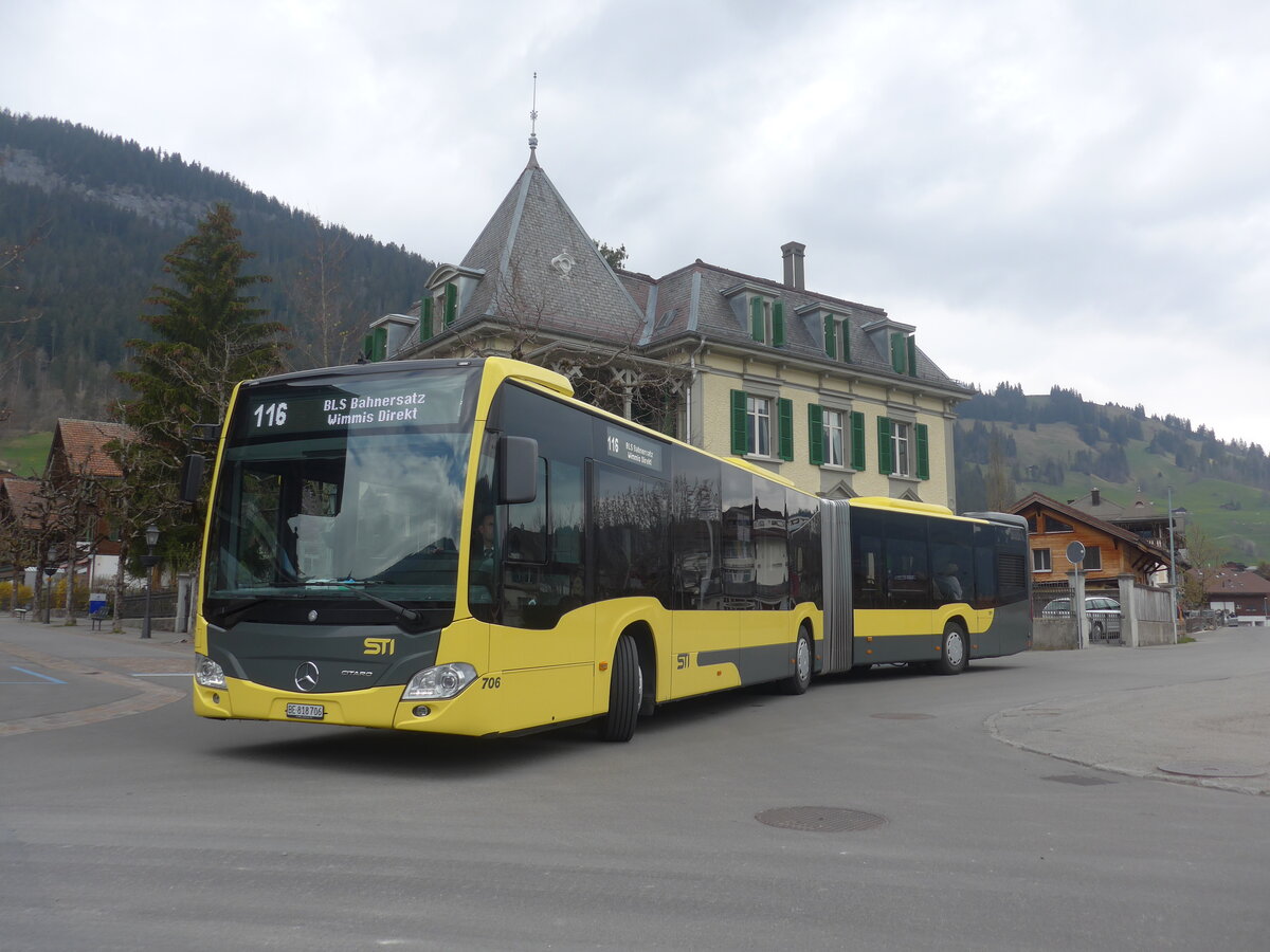 (225'294) - STI Thun - Nr. 706/BE 818'706 - Mercedes am 27. April 2021 beim Bahnhof Zweisimmen