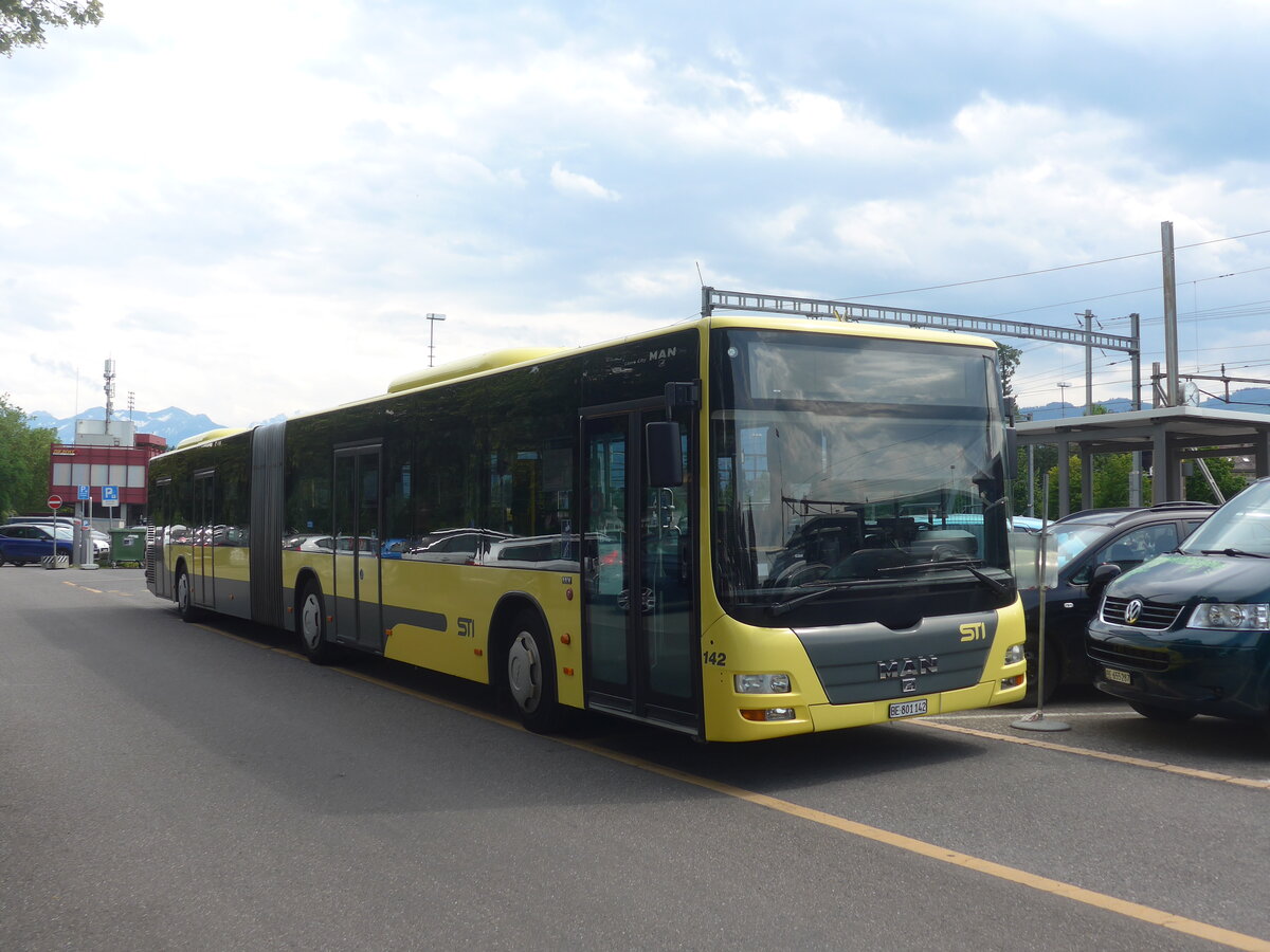 (226'060) - STI Thun - Nr. 142/BE 801'142 - MAN am 27. Juni 2021 in Thun, CarTerminal