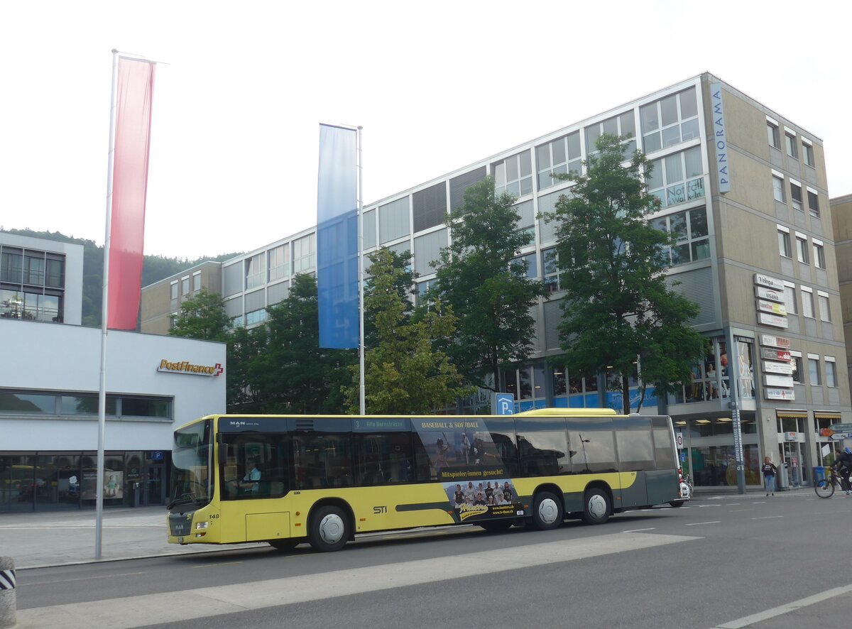 (226'568) - STI Thun - Nr. 148/BE 801'148 - MAN am 18. Juli 2021 beim Bahnhof Thun