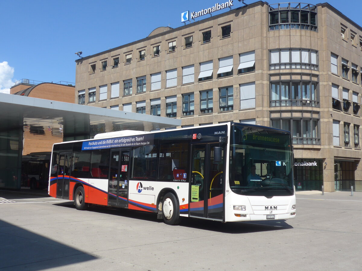 (226'624) - RVBW Wettingen - Nr. 83/AG 362'428 - MAN am 19. Juli 2021 beim Bahnhof Baden