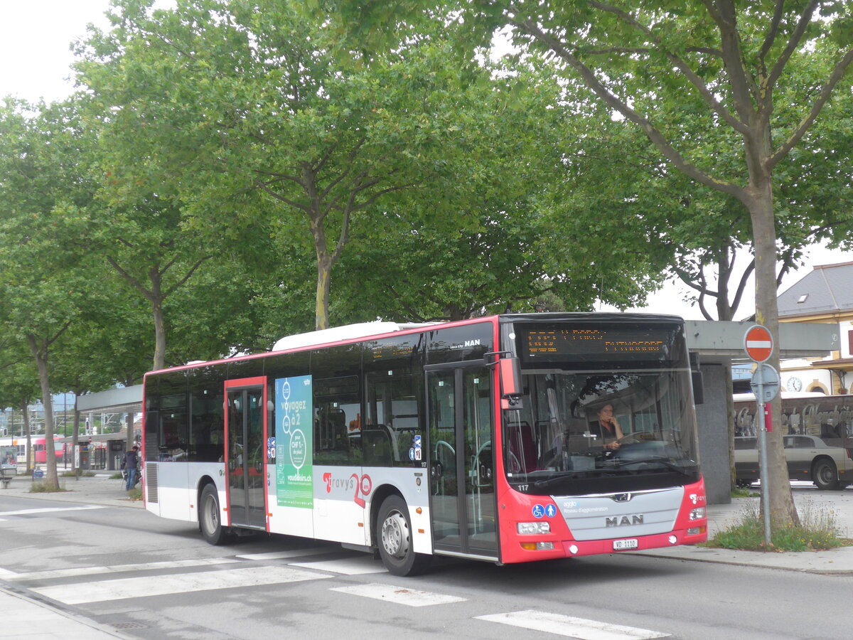 (226'917) - TRAVYS Yverdon - Nr. 117/VD 1110 - MAN am 1. August 2021 beim Bahnhof Yverdon