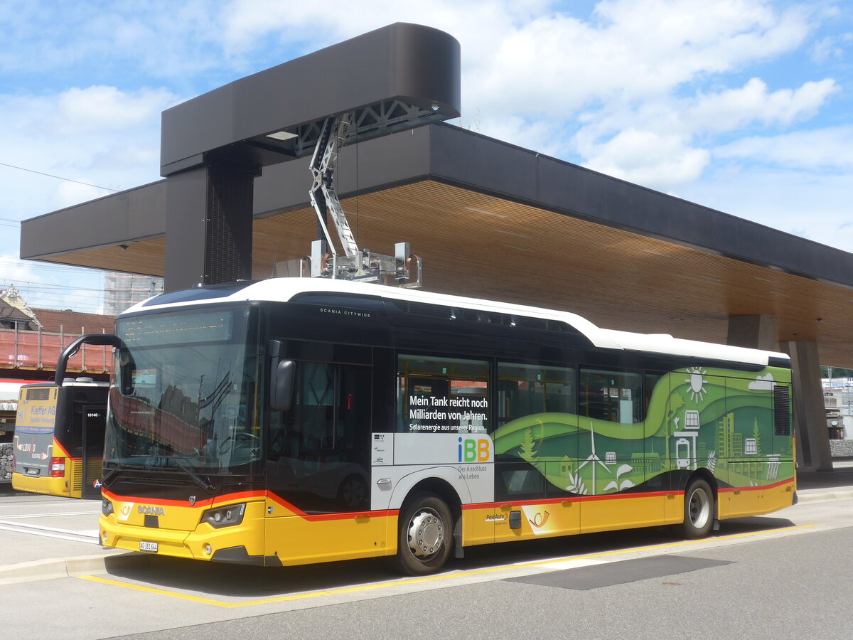 (227'149) - Voegtlin-Meyer, Brugg - AG 381'644 - Scania am 9. August 2021 beim Bahnhof Brugg