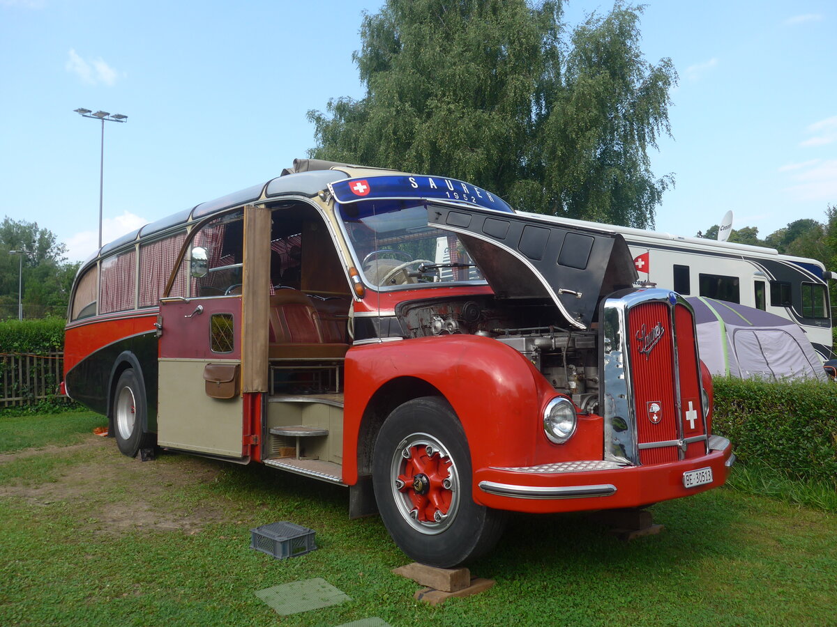 (227'250) - Schaffer, Oberburg - BE 30'513 - Saurer/R&J (ex AFA Adelboden Nr. 16; ex ASKA Aeschi Nr. 8) am 15. August 2021 in Grandson, Camping VD 24