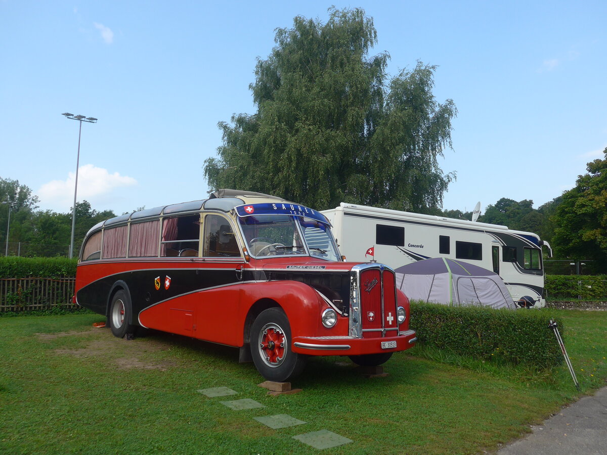 (227'255) - Schaffer, Oberburg - BE 30'513 - Saurer/R&J (ex AFA Adelboden Nr. 16; ex ASKA Aeschi Nr. 8) am 15. August 2021 in Grandson, Camping VD 24