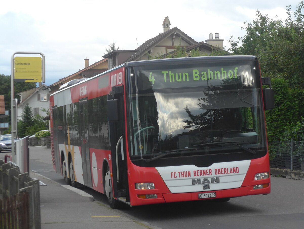 (227'360) - STI Thun - Nr. 149/BE 801'149 - MAN am 16. August 2021 in Thun-Lerchenfeld, Endstation