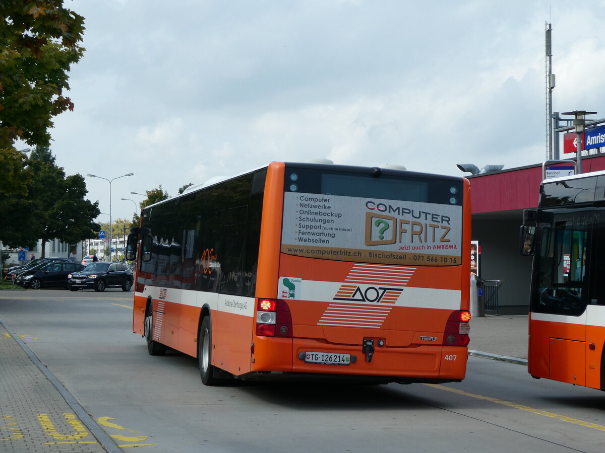 (228'456) - AOT Amriswil - Nr. 407/TG 126'214 - MAN (ex Nr. 4) am 27. September 2021 beim Bahnhof Amriswil