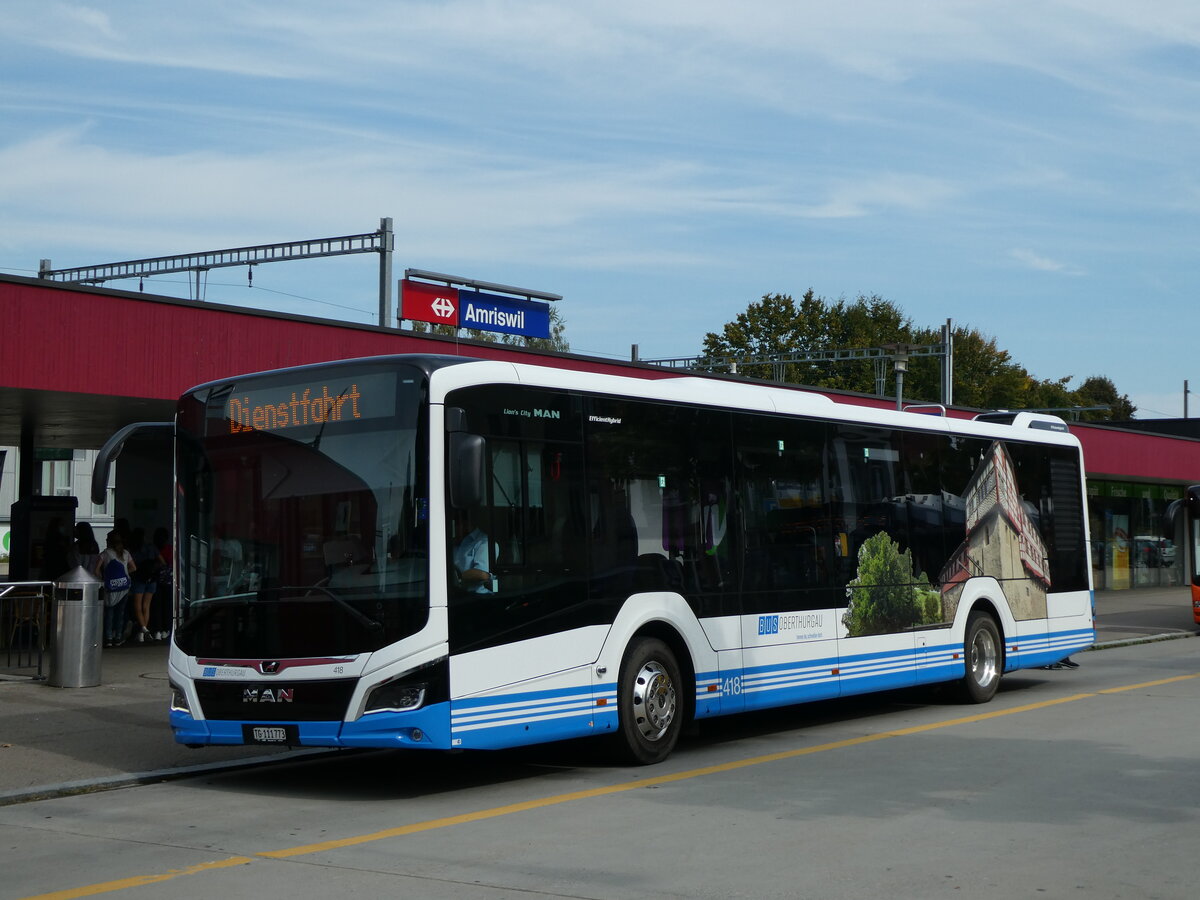 (228'466) - BOTG Amriswil - Nr. 418/TG 111'773 - MAN am 27. September 2021 beim Bahnhof Amriswil