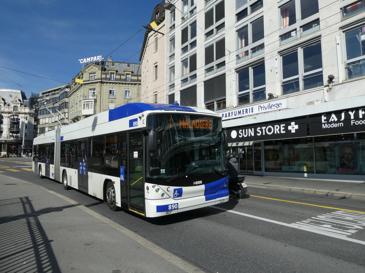 (228'856) - TL Lausanne - Nr. 890 - Hess/Hess Gelenktrolleybus am 11. Oktober 2021 in Lausanne, Bel-Air