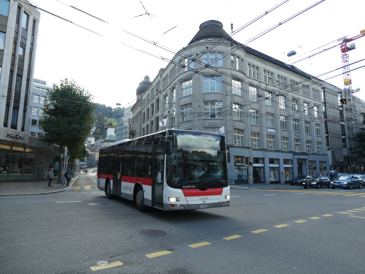 (229'095) - St. Gallerbus, St. Gallen - Nr. 263/SG 198'263 - MAN am 13. Oktober 2021 beim Bahnhof St. Gallen