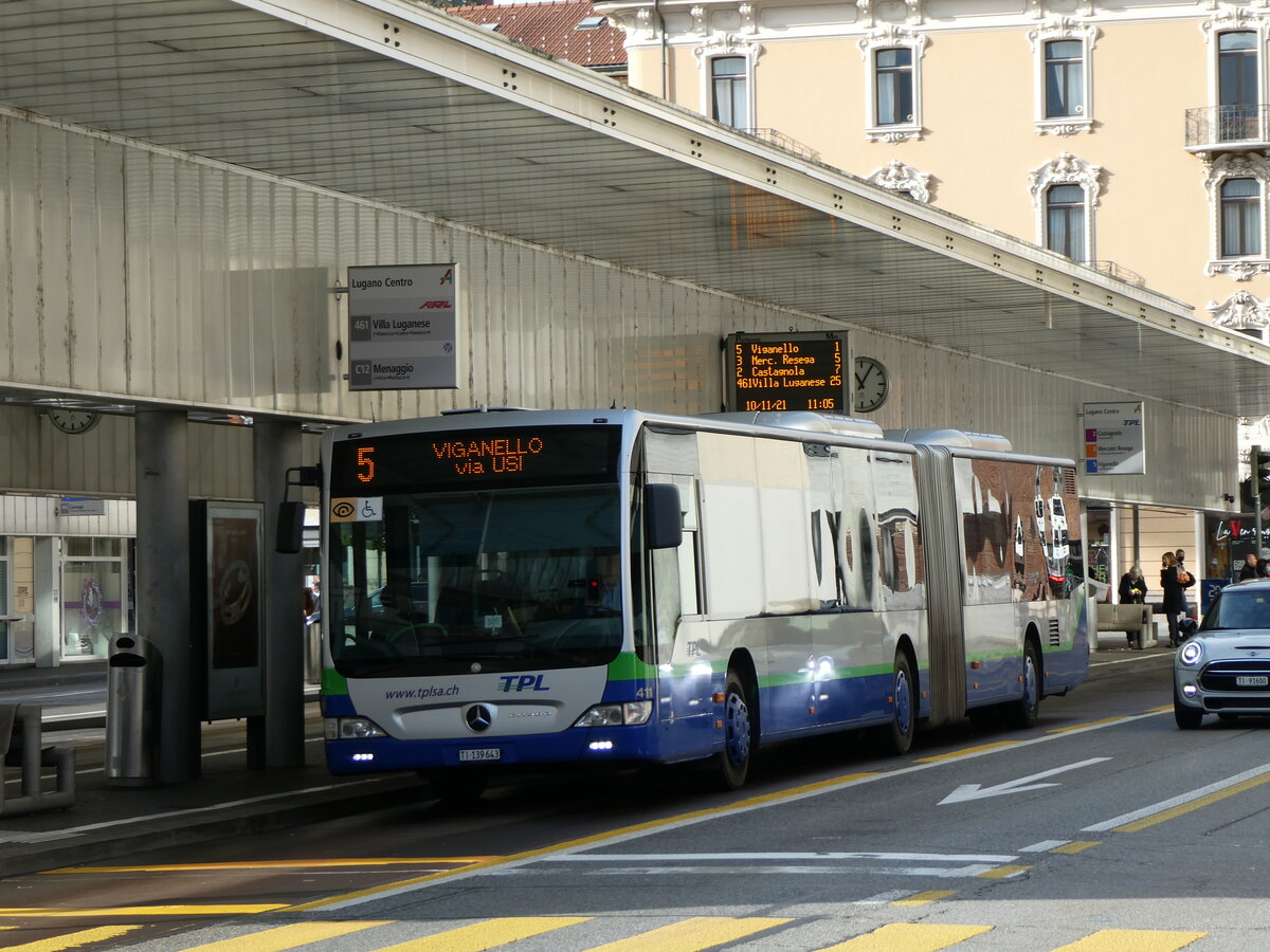 (230'333) - TPL Lugano - Nr. 411/TI 139'643 - Mercedes am 10. November 2021 in Lugano, Centro