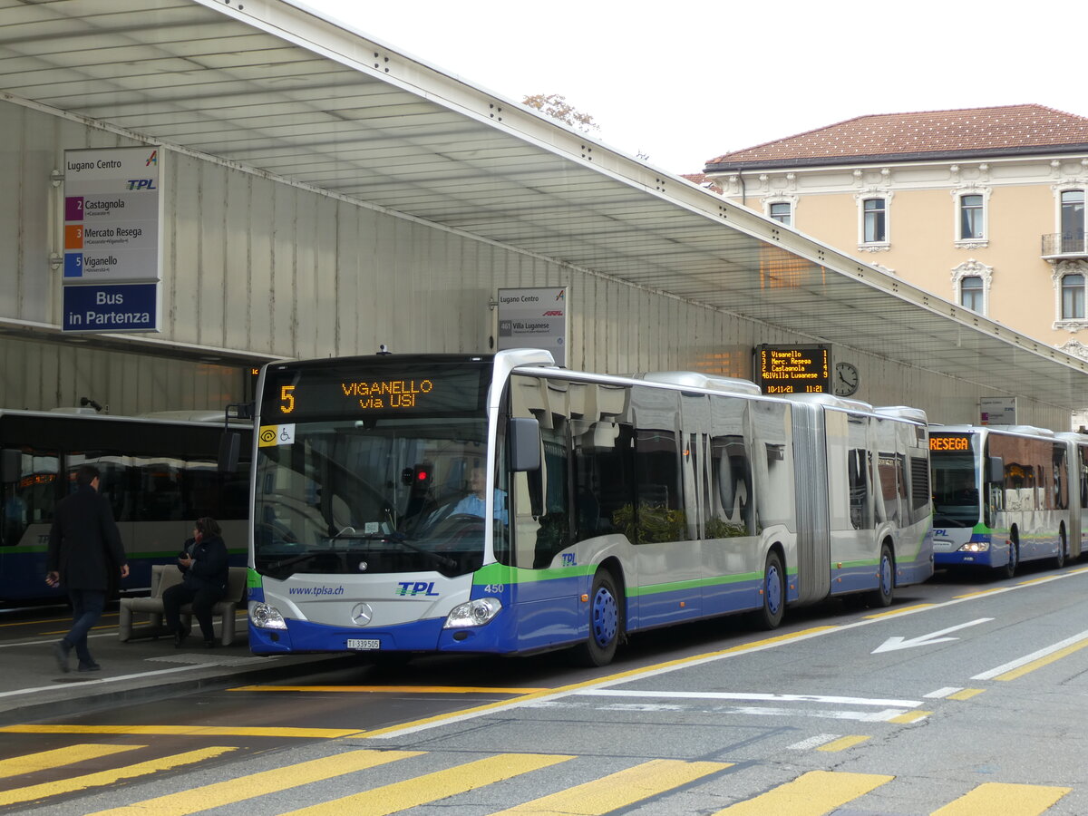 (230'351) - TPL Lugano - Nr. 450/TI 339'505 - Mercedes am 10. November 2021 in Lugano, Centro