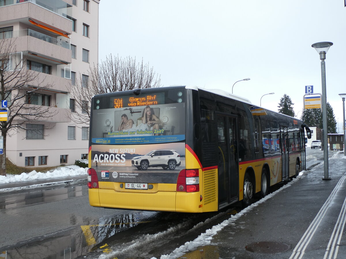 (231'967) - Niederer, Filzbach - Nr. 12/GL 44 - MAN (ex PostAuto Ostschweiz) am 10. Januar 2022 beim Bahnhof Nfels-Mollis