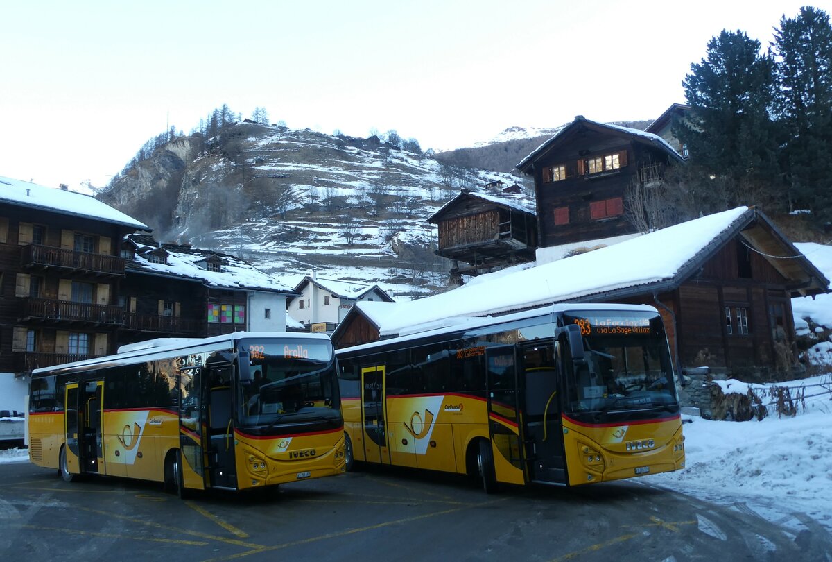 (232'173) - PostAuto Wallis - VS 355'169 + VS 355'170 - Iveco am 21. Januar 2022 in Les Haudres, Centre