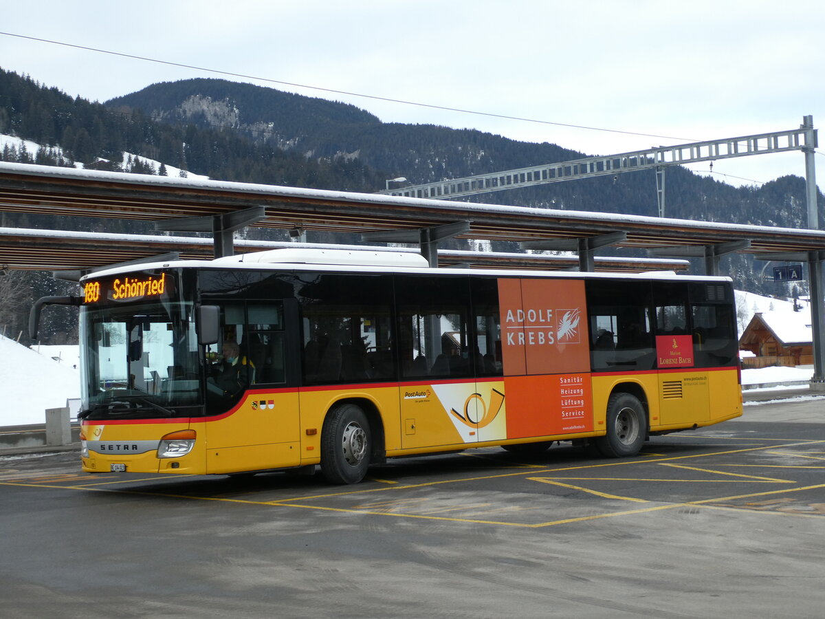 (232'253) - Kbli, Gstaad - BE 104'023 - Setra (ex Nr. 1) am 22. Januar 2022 beim Bahnhof Gstaad