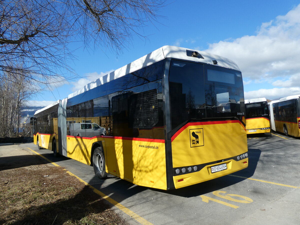 (232'517) - CarPostal Ouest - VD 604'486 - Solaris am 30. Januar 2022 in Yverdon, Garage