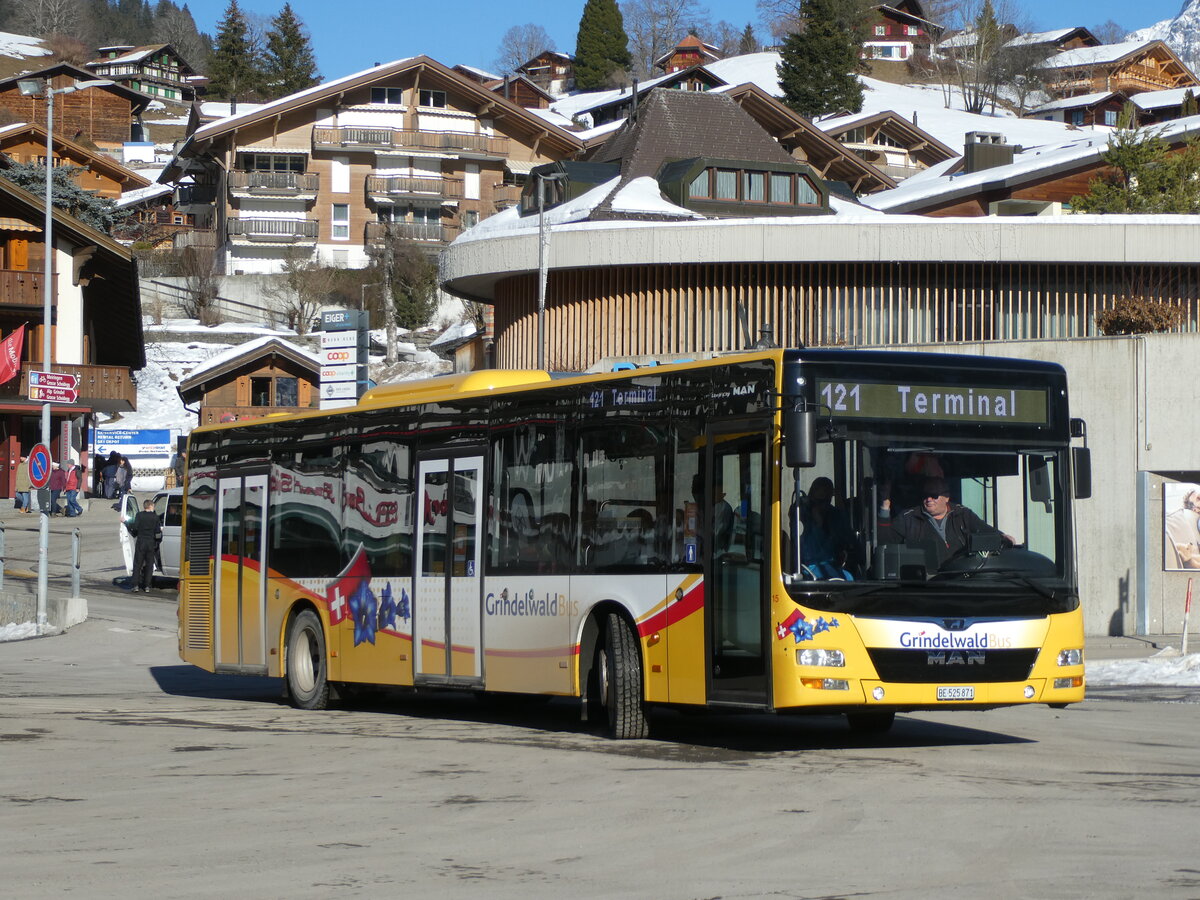 (232'885) - Grindelwaldbus, Grindelwald - Nr. 15/BE 525'871 - MAN am 13. Februar 2022 beim Bahnhof Grindelwald