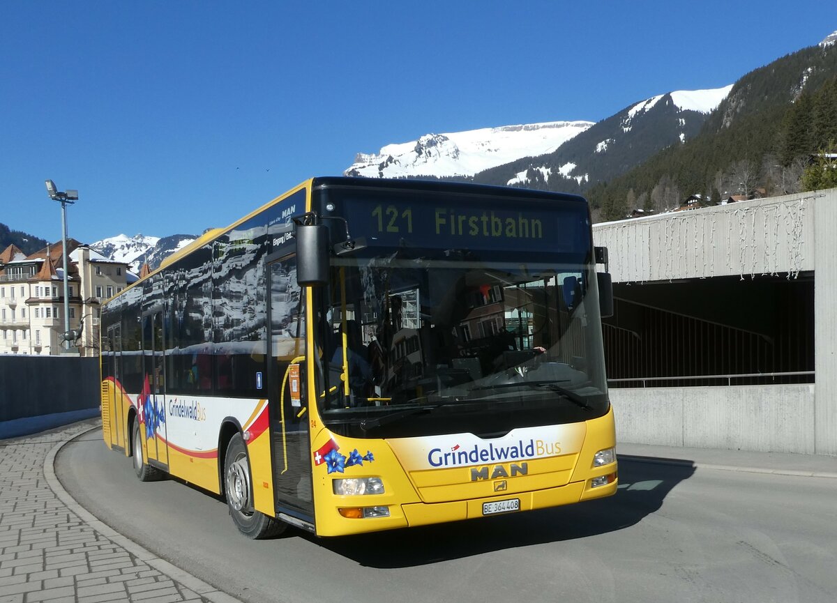 (233'258) - Grindelwaldbus, Grindelwald - Nr. 24/BE 364'408 - MAN/Gppel am 27. Februar 2022 in Grindelwald, Sportzentrum