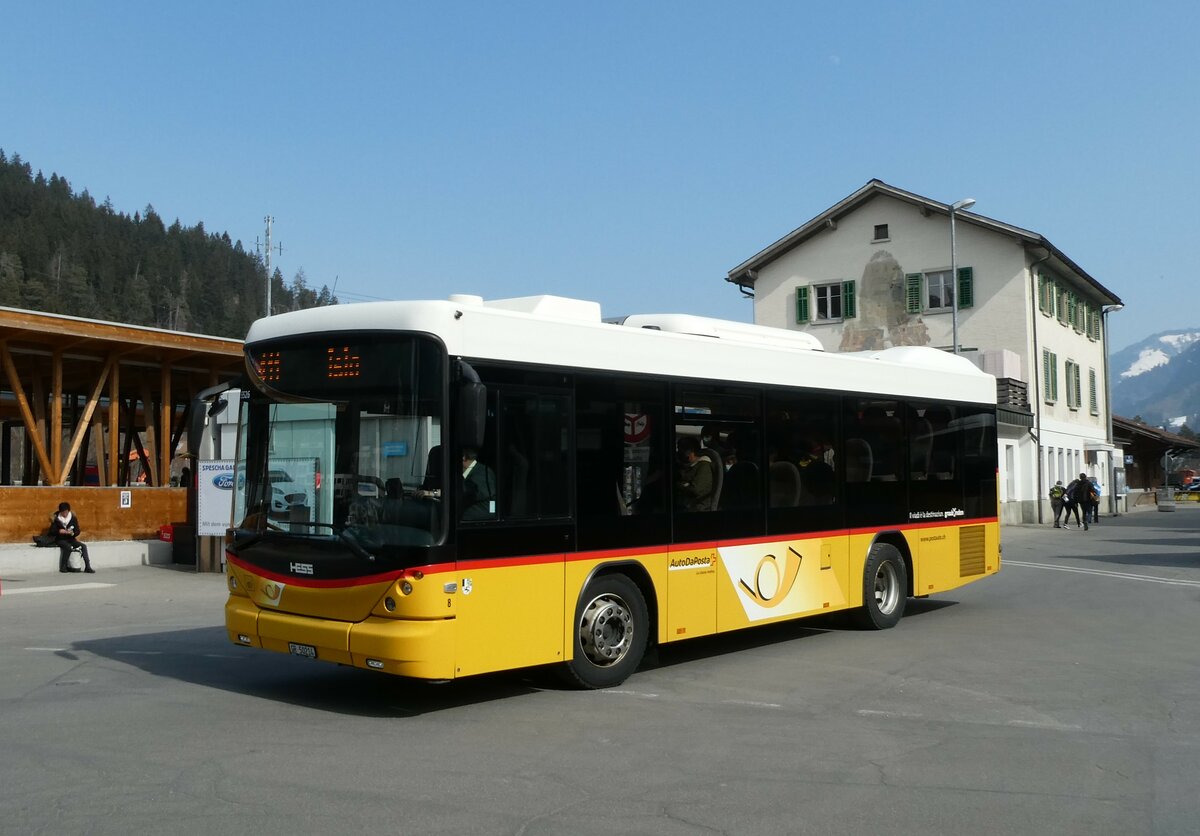 (233'783) - PostAuto Graubnden - Nr. 8/GR 50'214 - Scania/Hess (ex Fontana, Ilanz Nr. 8) am 11. Mrz 2022 beim Bahnhof Ilanz