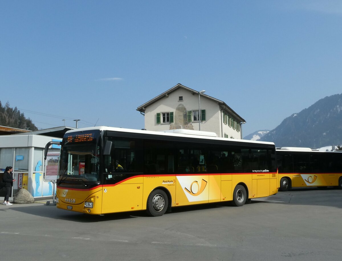 (233'787) - PostAuto Graubnden - Nr. 15/GR 162'973 - Iveco (ex Fontana, Ilanz Nr. 15) am 11. Mrz 2022 beim Bahnhof Ilanz