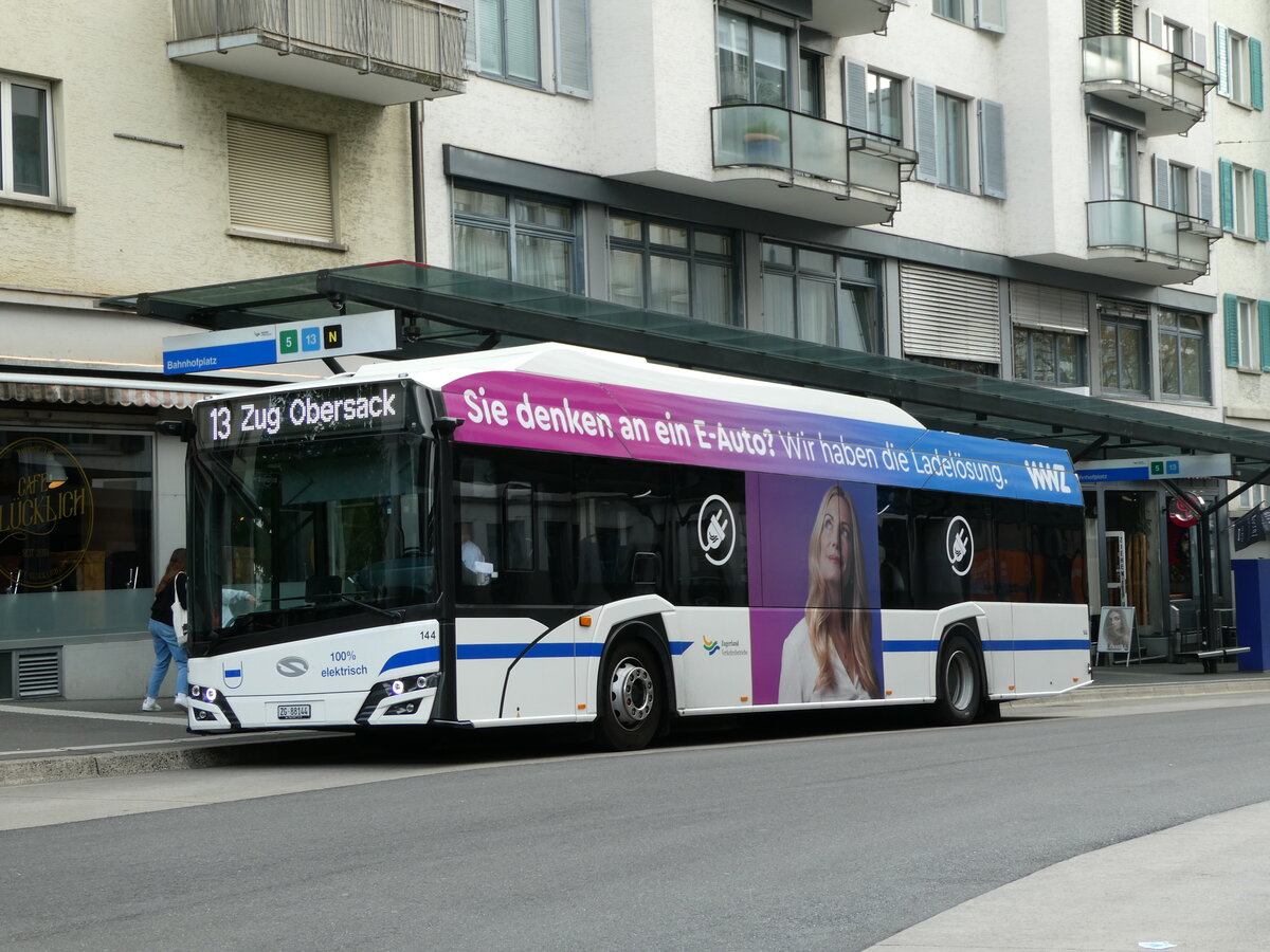 (235'194) - ZVB Zug - Nr. 144/ZG 88'144 - Solaris am 4. Mai 2022 beim Bahnhof Zug