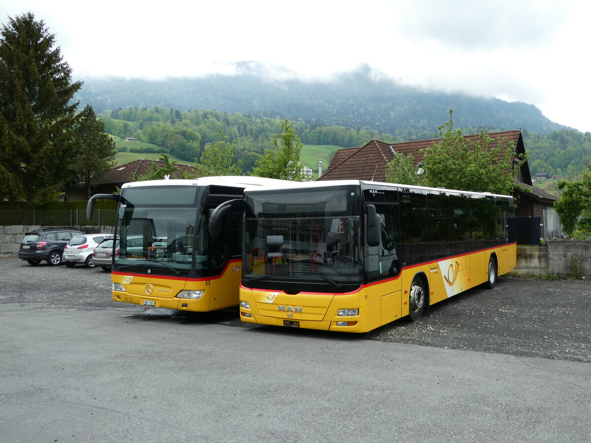 (235'456) - PostAuto Zentralschweiz - Nr. 11 - MAN (ex Dillier, Sarnen Nr. 11) am 8. Mai 2022 in Sarnen, Garage