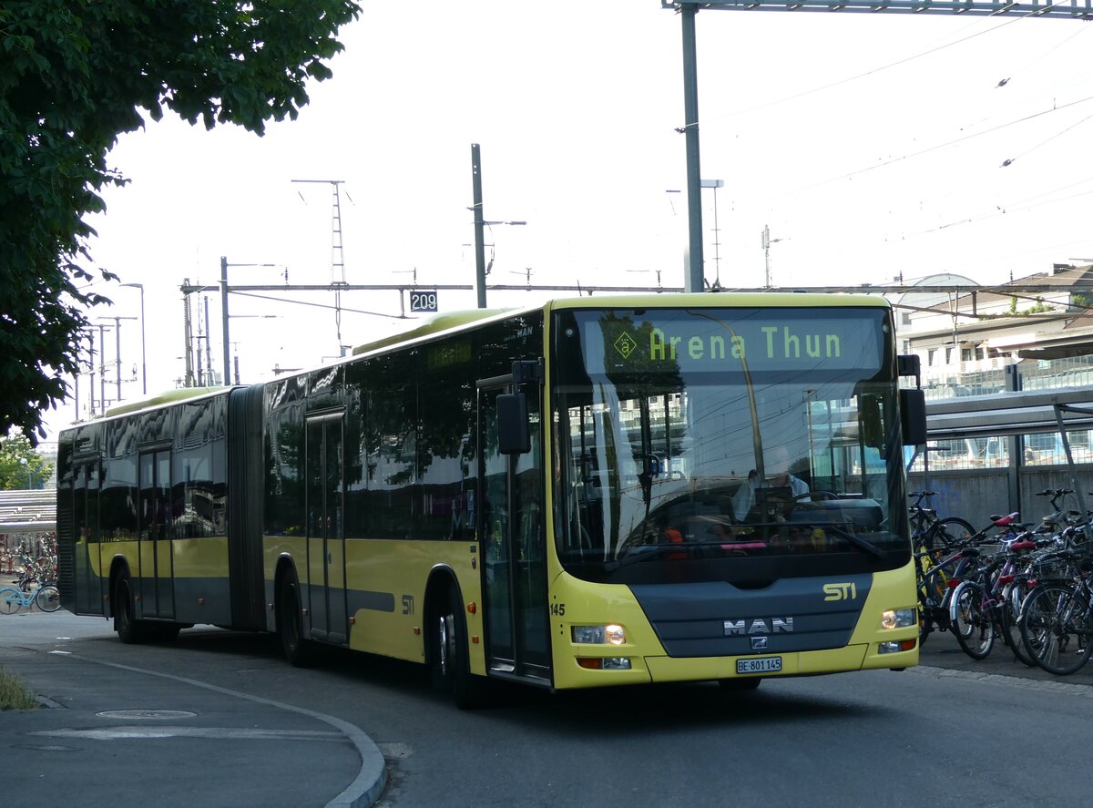 (237'260) - STI Thun - Nr. 145/BE 801'145 - MAN am 18. Juni 2022 beim Bahnhof Thun