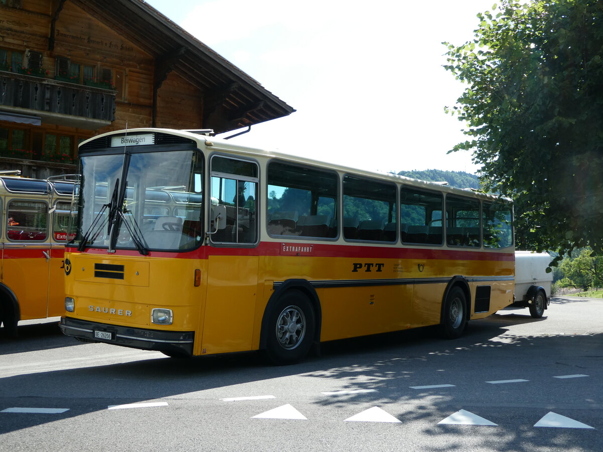 (237'548) - Schmid, Thrishaus - BE 26'206 - Saurer/Tscher (ex P 24'244) am 26. Juni 2022 in Niederstocken, Gasthof zum Stockhorn