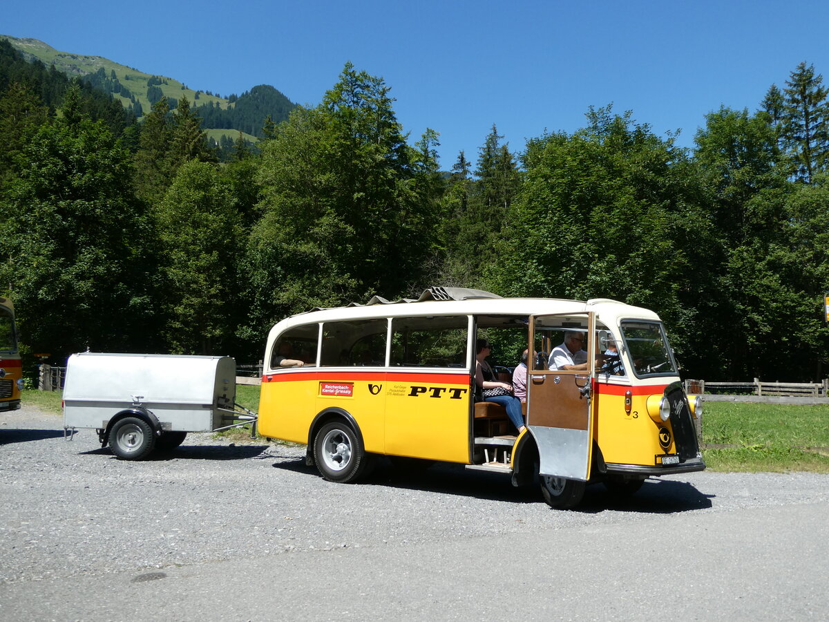 (237'607) - Schmid, Thrishaus - Nr. 3/BE 26'760 - Saurer/Gangloff (ex Geiger, Adelboden Nr. 3) am 26. Juni 2022 in Kiental, Loosplattenalp