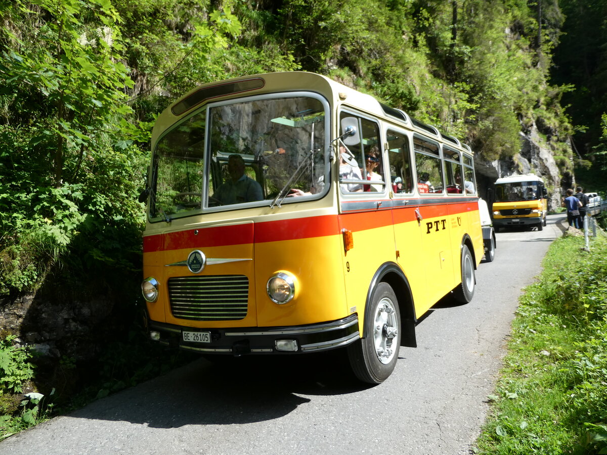 (237'696) - Schmid, Thrishaus - Nr. 9/BE 26'105 - Saurer/R&J (ex Geiger, Adelboden Nr. 9) am 26. Juni 2022 in Kiental, Tschingel