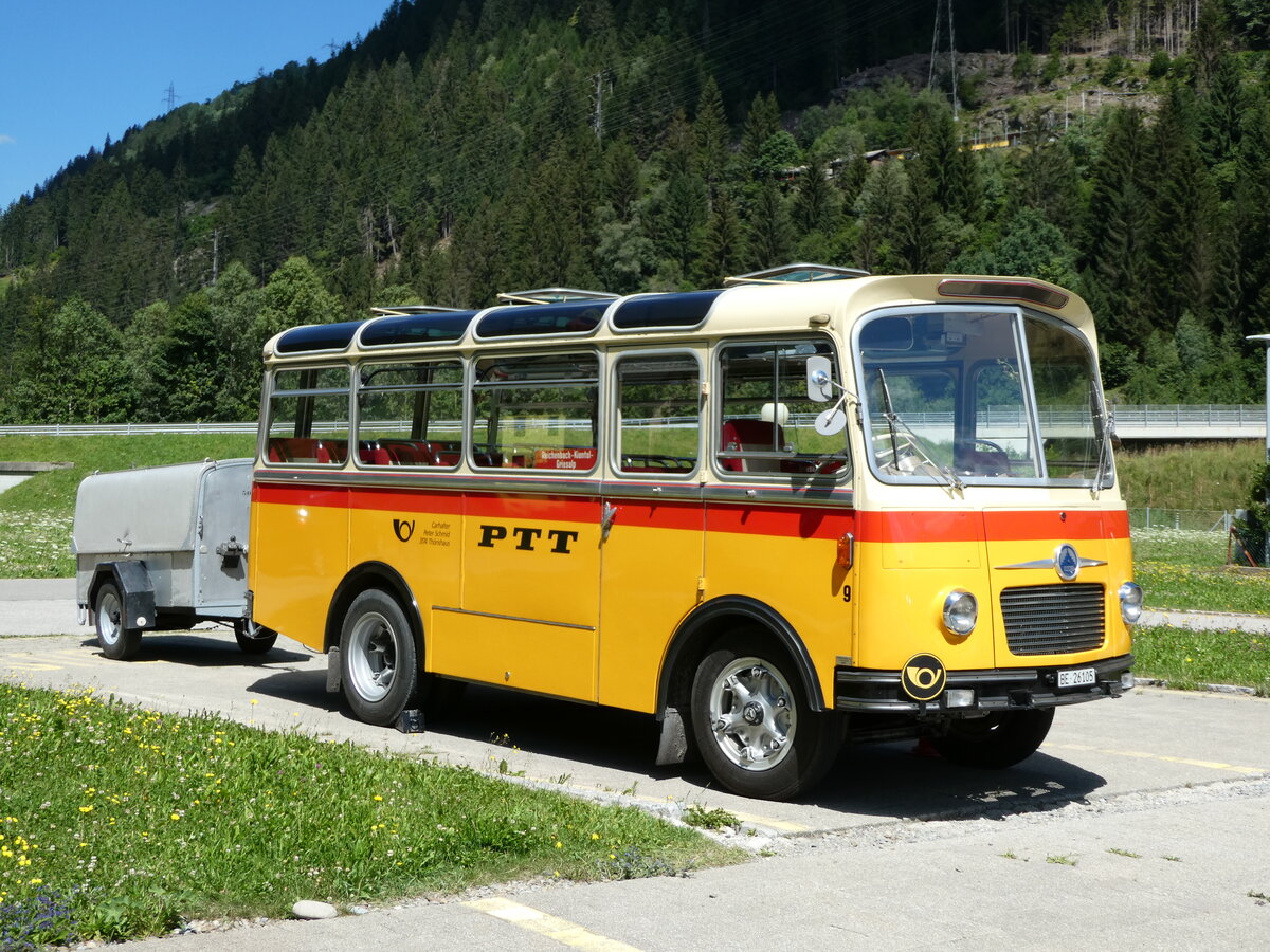 (237'955) - Schmid, Thrishaus - Nr. 9/BE 26'105 - Saurer/R&J (ex Geiger, Adelboden Nr. 9) am 10. Juli 2022 in Piotta, Hotel Motel Gottardo Sud