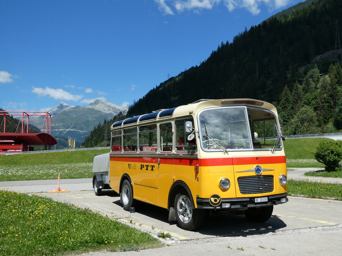 (237'956) - Schmid, Thrishaus - Nr. 9/BE 26'105 - Saurer/R&J (ex Geiger, Adelboden Nr. 9) am 10. Juli 2022 in Piotta, Hotel Motel Gottardo Sud