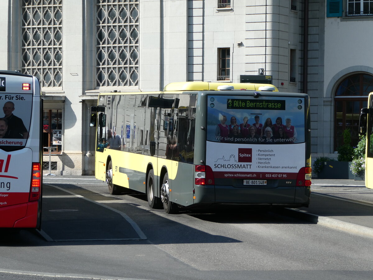 (238'289) - STI Thun - Nr. 148/BE 801'148 - MAN am 18. Juli 2022 beim Bahnhof Thun