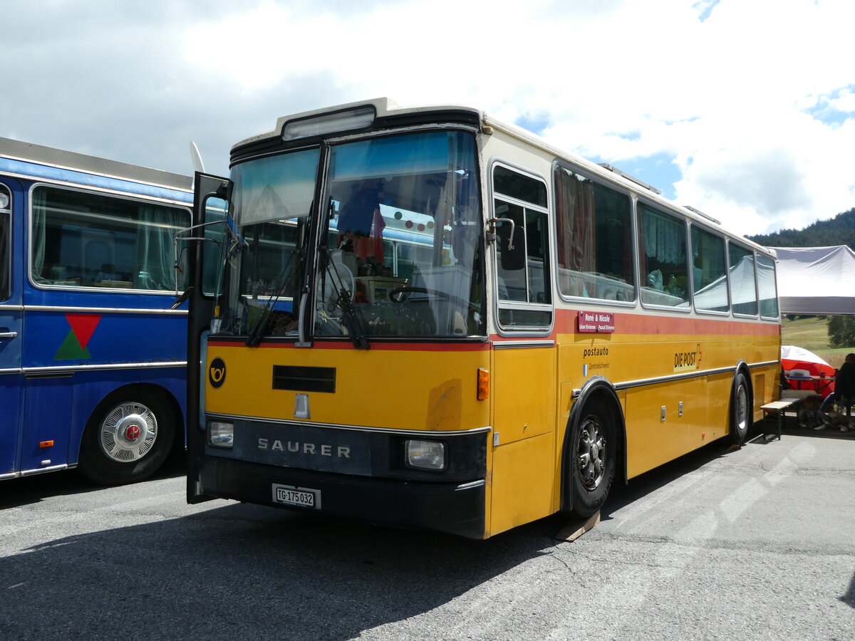 (239'173) - Schr, Ettenhausen - TG 175'032 - Saurer/R&J (ex Zimmermann, Kerns; ex Amstein, Willisau) am 20. August 2022 in Wildhaus, Munzenriet