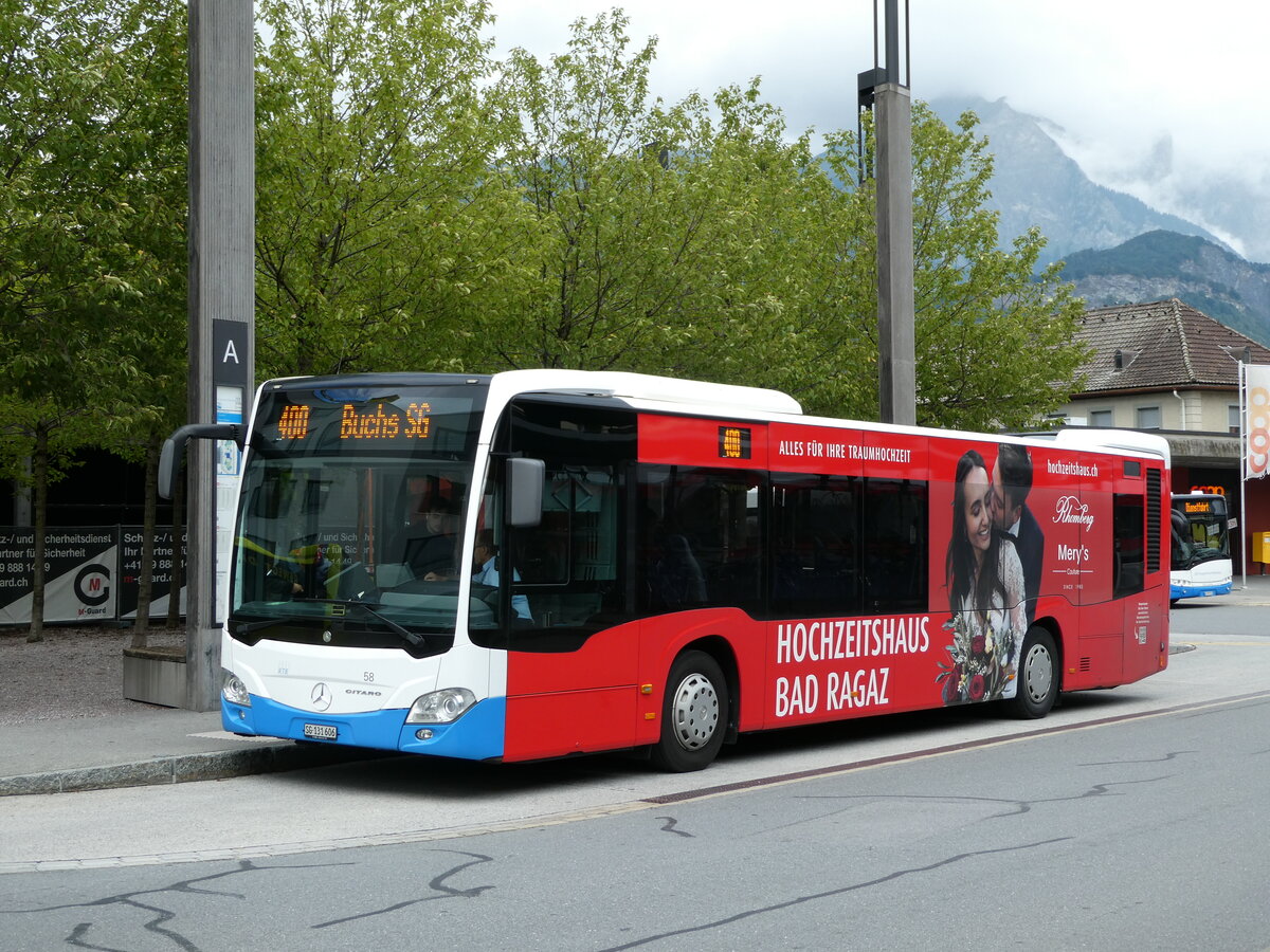 (239'297) - RTB Altsttten - Nr. 58/SG 131'606 - Mercedes am 20. August 2022 beim Bahnhof Sargans