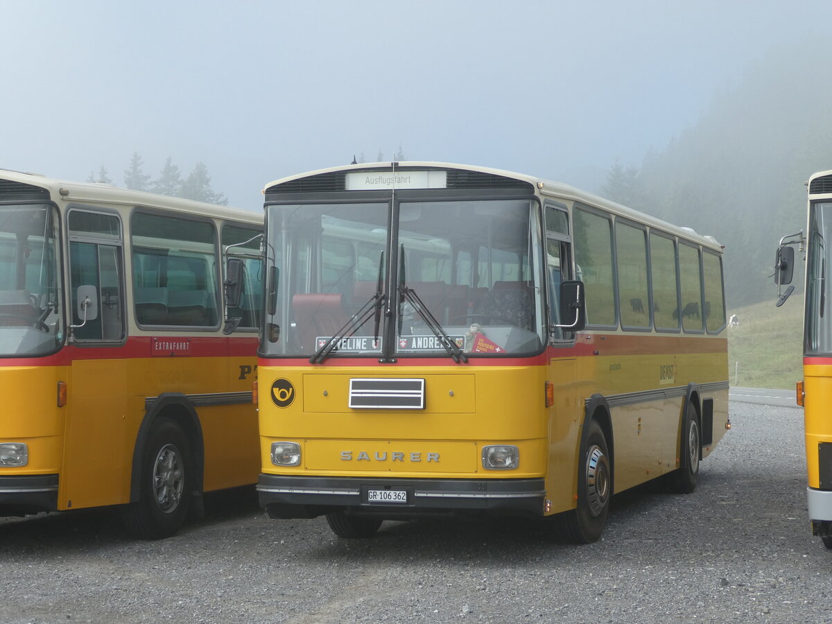 (239'783) - Ackermann, Landquart - GR 106'362 - Saurer/R&J (ex Fssler, Unteriberg; ex Schrch, Gutenburg Nr. 6; ex P 24'358) am 28. August 2022 in Stalden, Langis