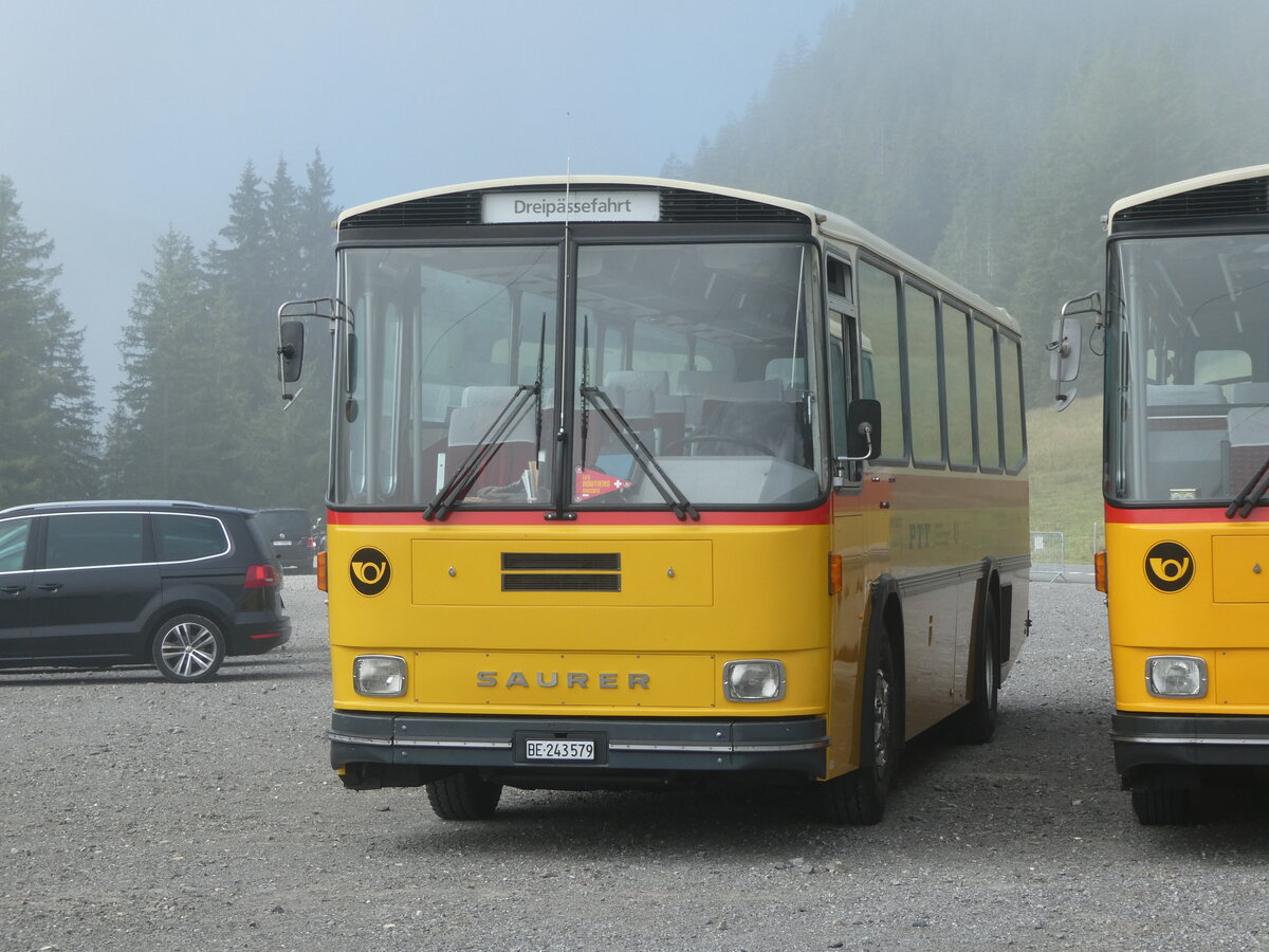 (239'785) - Krummenacher, Zillis - Nr. 74/BE 243'579 - Saurer/R&J (ex AVG Meiringen Nr. 74; ex PostAuto Berner Oberland; ex P 24'357) am 28. August 2022 in Stalden, Langis