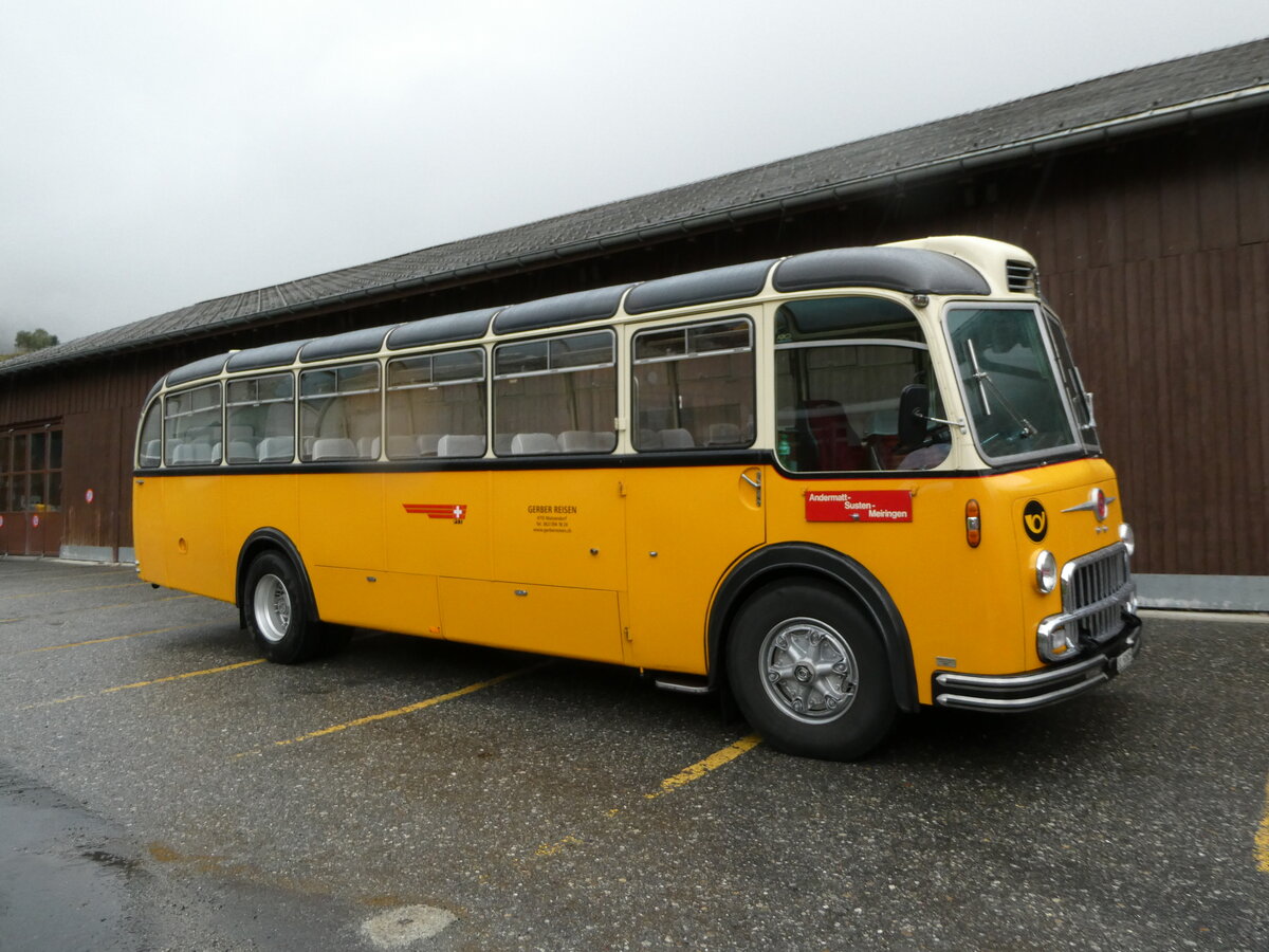 (240'321) - Gerber, Matzendorf - SO 50'805 - FBW/R&J (ex Kontiki, Wettingen; ex P 24'001; ex P 21'501) am 25. September 2022 beim Bahnhof Realp DFB